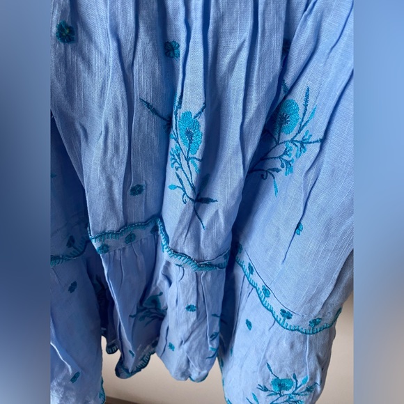 Urban Outfitters UO Blue Hanna flower Embroidered Scalloped Babydoll Mini Dress - Picture 12 of 16